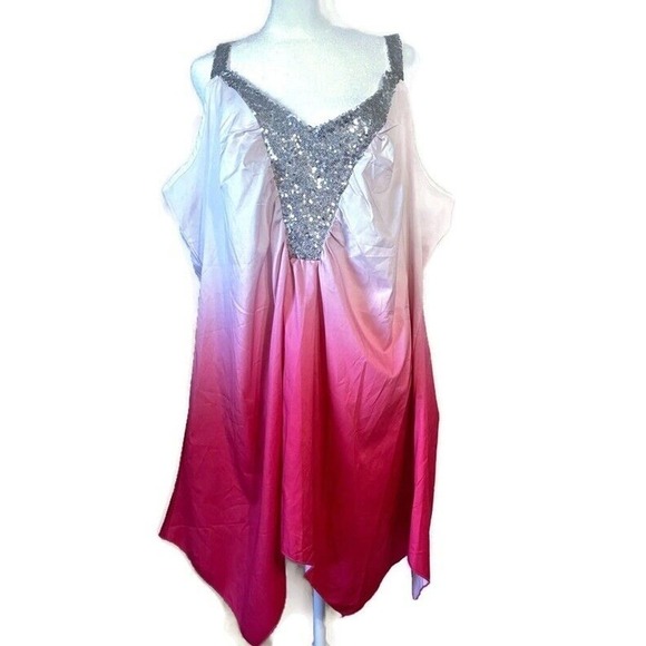 Nextima Tops - Womens 22 Casual Pink Ombré Spring Summer V Neck Sequence Sleeveless Tunic Top